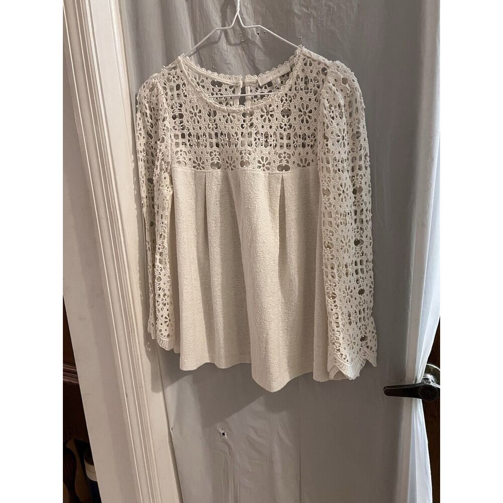Eri And Ali Ivory Marigold Lace Blouse Sz S Crochet Sleeves Anthropologie